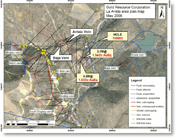 Gold Resource Corp - La Arista Area Plan Map, May 2008